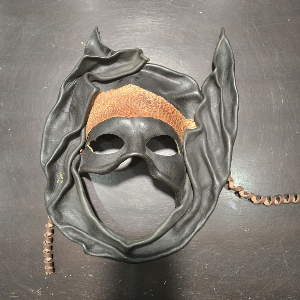 VTG Handmade Leather Masquerade Mask Wall Art Signed Joma Mazatlan Nidart